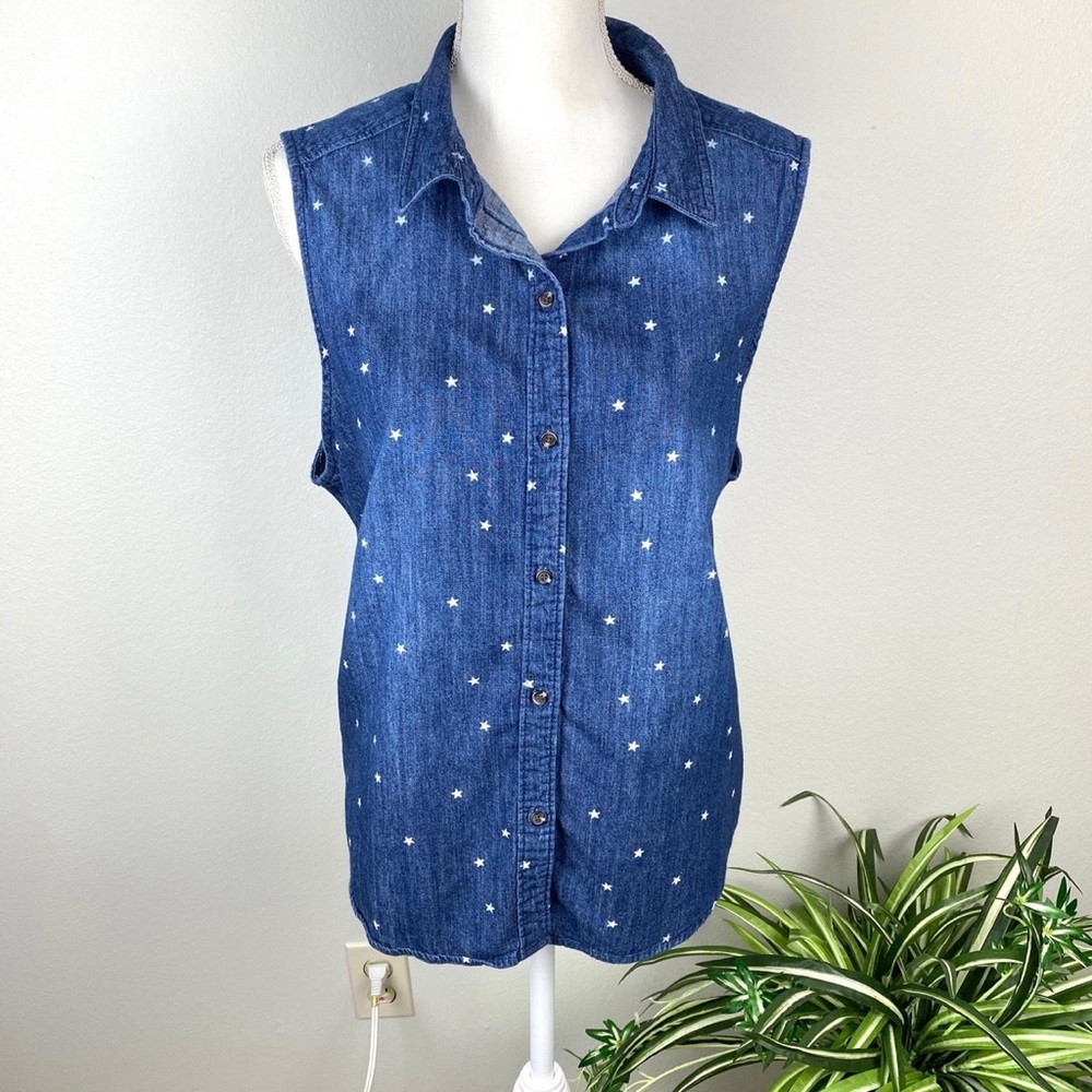 Plus Size XXL Blue Denim Sleeveless Cotton Button Up EUC Universal Thread